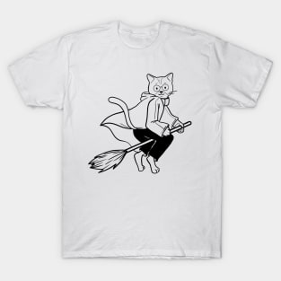 Cat Witch, Halloween Cat Gift, Halloween Witch, Black Cat, Flying Cat T-Shirt